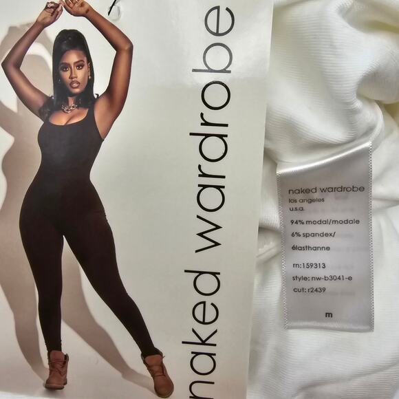 Naked Wardrobe Womans size M Classic Smooth Scoop Tank Bodysuit White Modal NEW - Picture 7 of 8